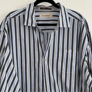 Tommy Bahama Blue and White Striped Button Down Shirt